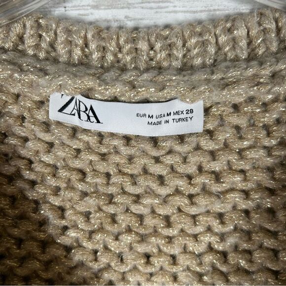 ZARA Cropped Chunky Gold Shimmer Taupe Chunky Sweater Vest M - Picture 4 of 8